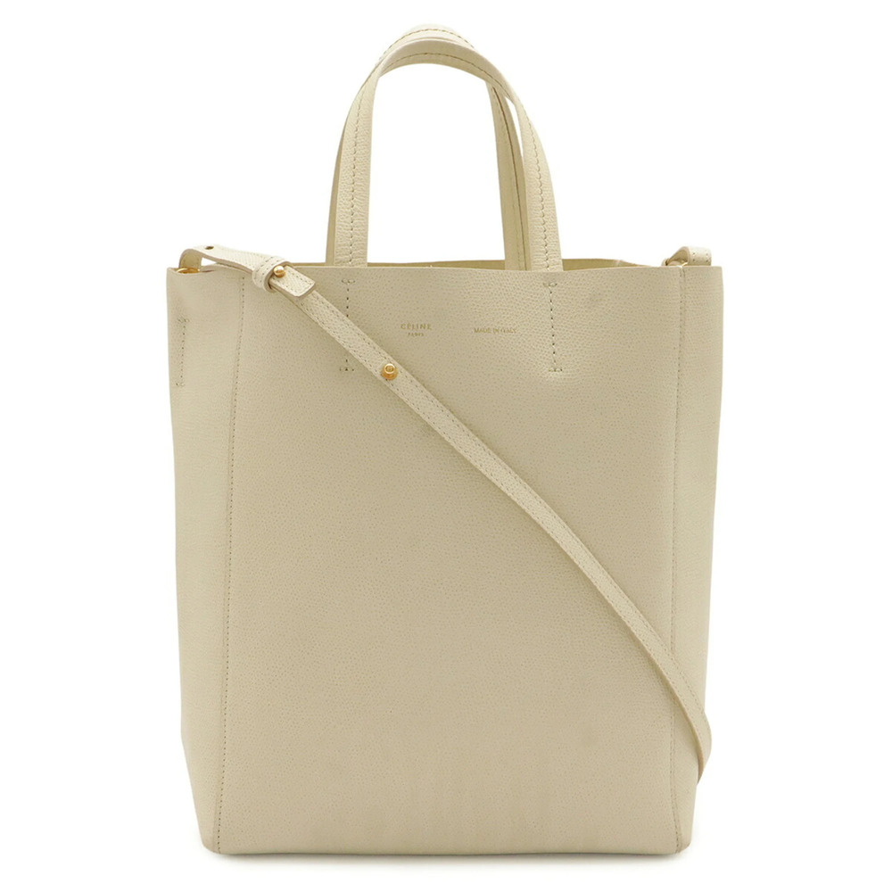 CELINE Vertical Cabas Small Tote Bag Shoulder Leather Ivory White 189813